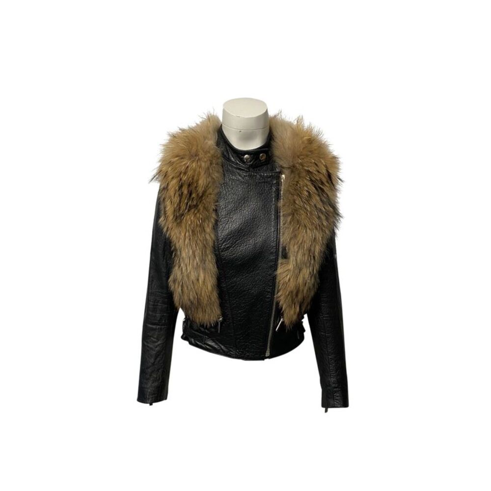 Nour Hammour Finn Racoon Jacket in Black Lambskin Leather